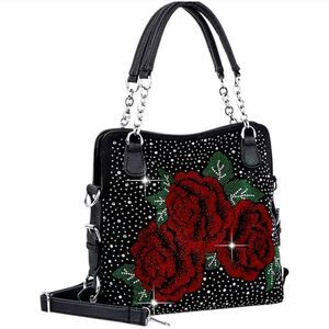 Elegant Black and Red Rose Handbag